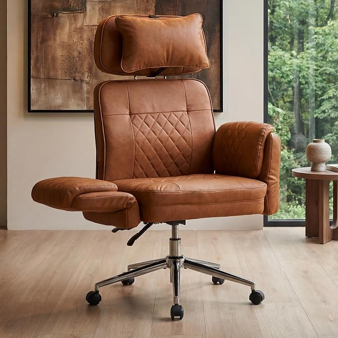 Big and Tall Office Chair - Criss Cross Leather High Back Executive Office Chair with Armrests & ... | Amazon (US)