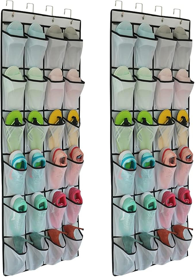 Felibeaco 2 Pack Over The Door Shoes Organizers, Behind Door Shoes Hang Holder Rack with 48 Mesh ... | Amazon (US)