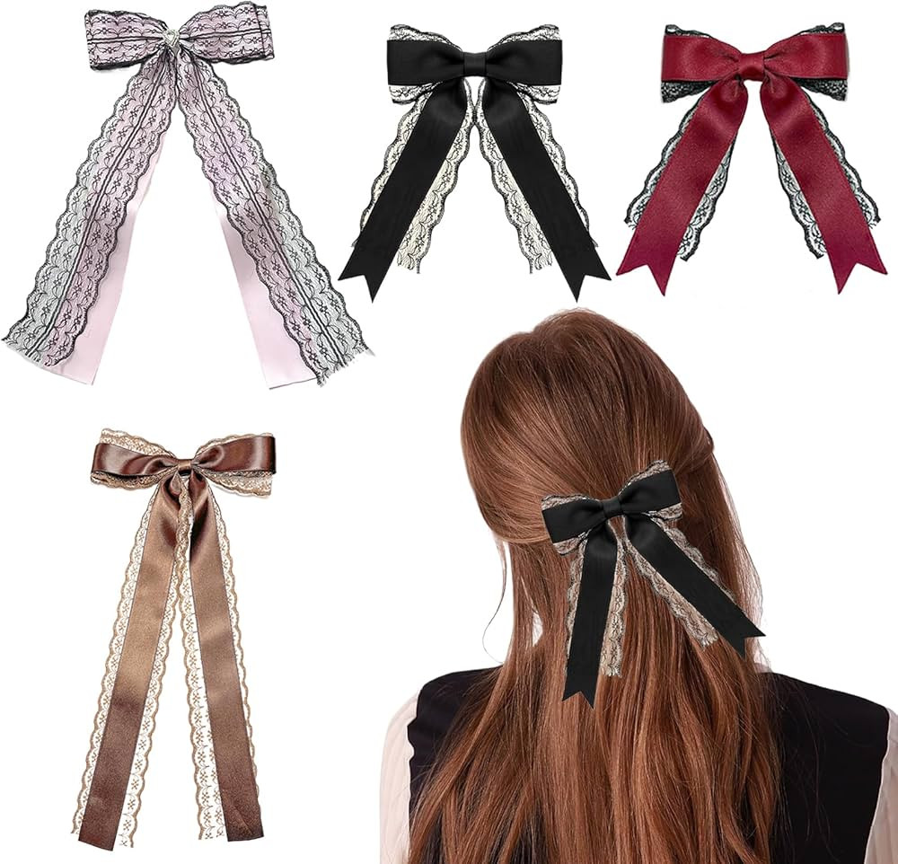 4 Pcs Lace Hair Bow Clips Long Tail Ribbon Hair Bows Fashion Bow Hair Clips Barrettes for Women G... | Amazon (US)