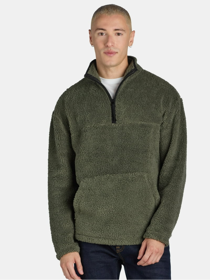 No Boundaries Men's & Big Men's Faux Shearling High Pile Fleece Quarter Zip Pullover, Sizes XS-5X... | Walmart (US)