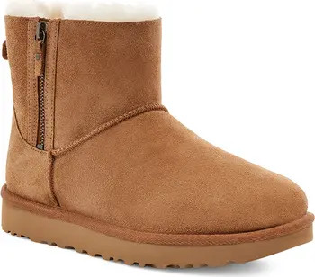 UGG® Classic Suede Mini Double Zip Genuine Shearling Boot | Nordstromrack | Nordstrom Rack