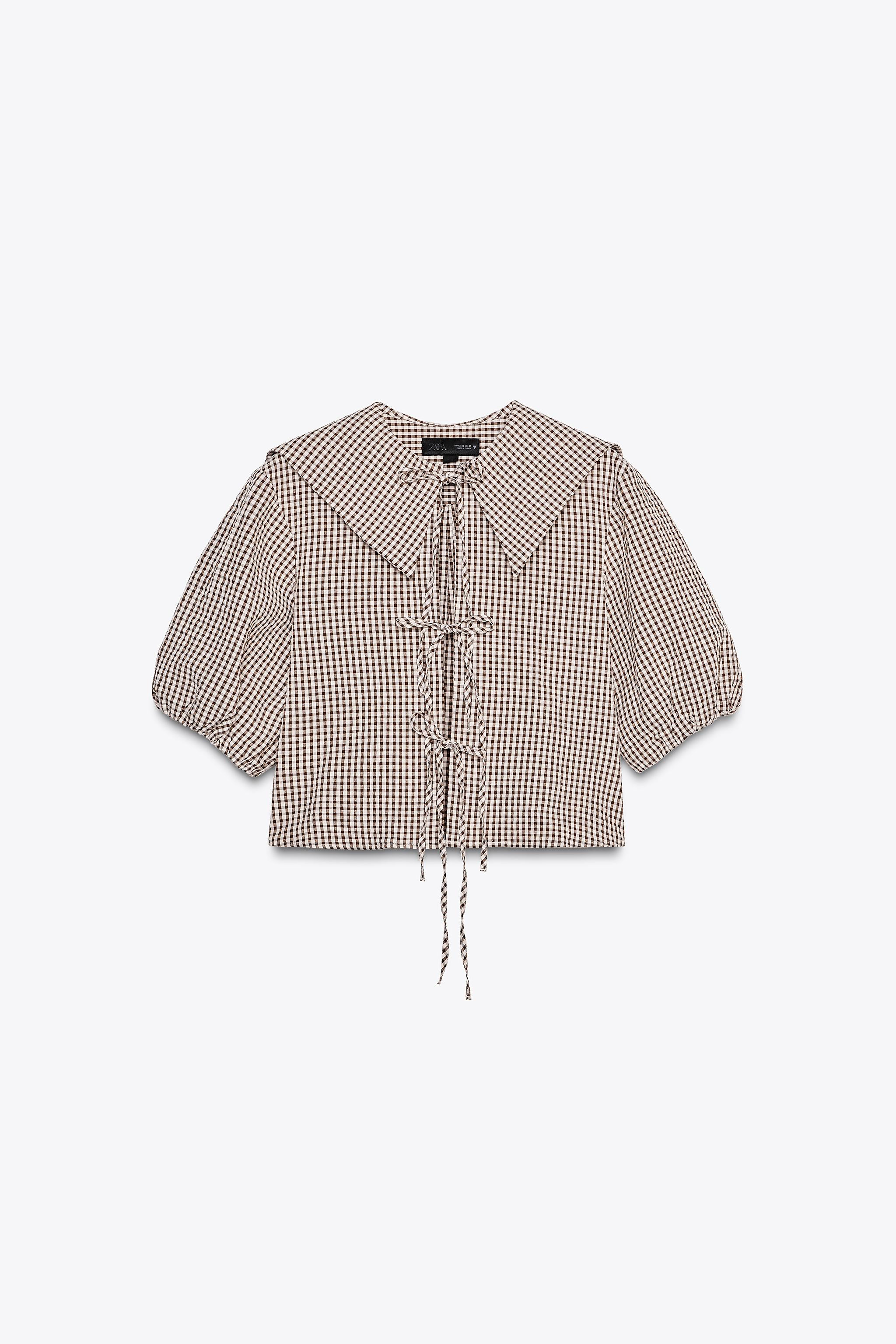 BIB COLLAR GINGHAM SHIRT | Zara US