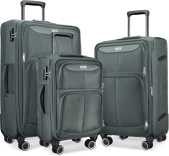 SHOWKOO Luggage Sets 3 Piece Softside Expandable Lightweight Durable Suitcase Sets Double Spinner... | Amazon (US)