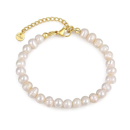 Crystal Vibe White Freshwater Pearl Bracelets for Women - Pearl Bracelet with Adjustable Golden C... | Amazon (US)
