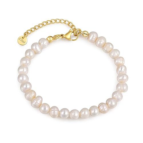 Crystal Vibe White Freshwater Pearl Bracelets for Women - 6mm Bead White Pearl Bracelet with Adju... | Amazon (US)