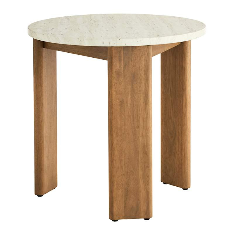 Monaco Toasted Brown Wood with Marble Finish Top Patio Side Table | At Home