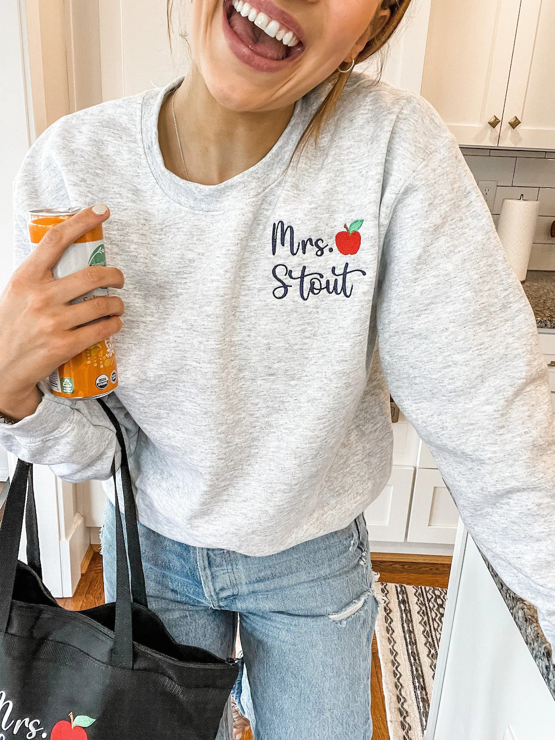 Personalized Teacher Crewneck Sweatshirt Teacher Name and Apple Zip Popover Gift for Teacher End ... | Etsy (US)