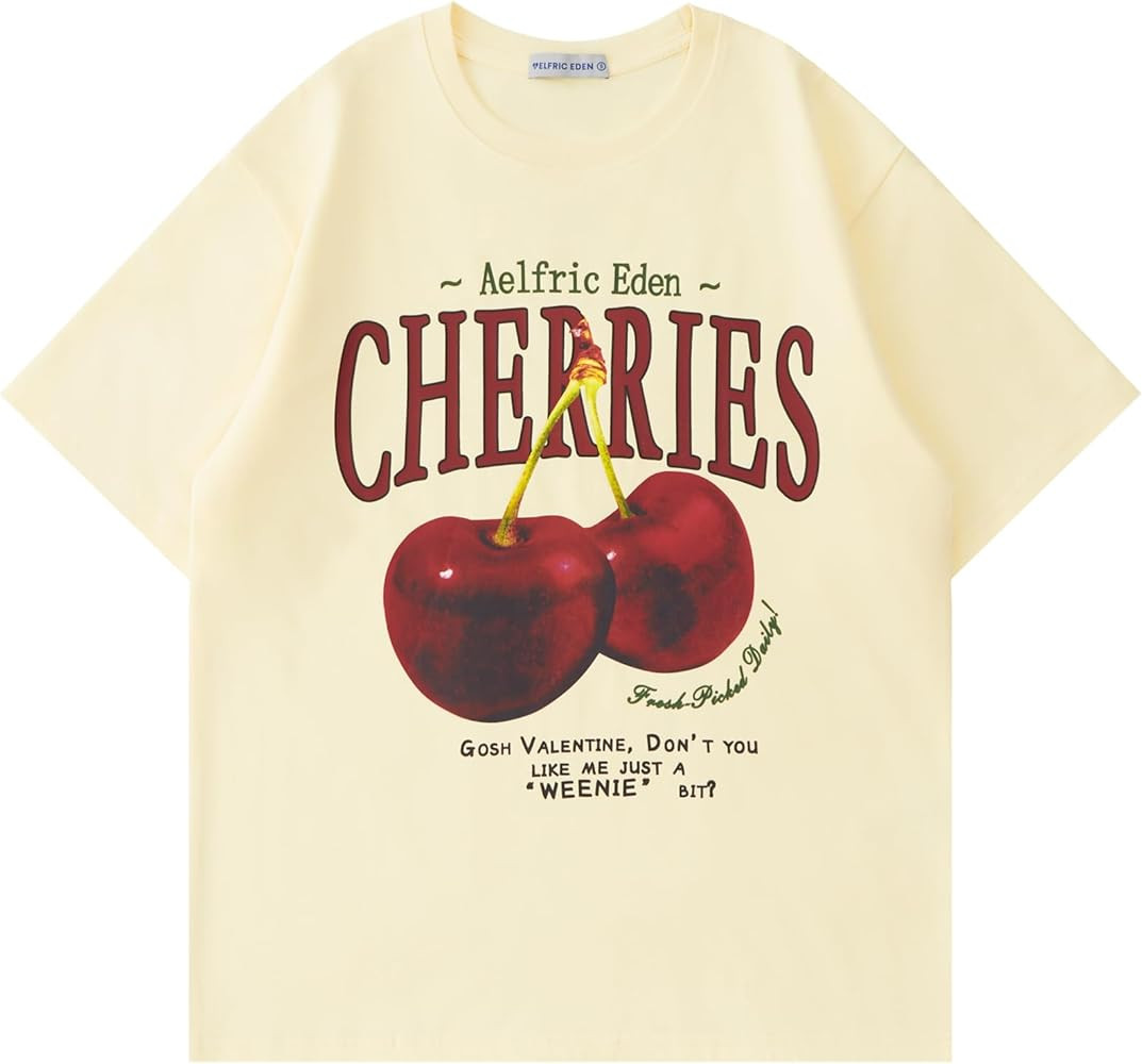 Aelfric Eden Oversized Graphic Tees Unisex Cherries Print T Shirts Casual Summer Short Sleeve Top... | Amazon (US)