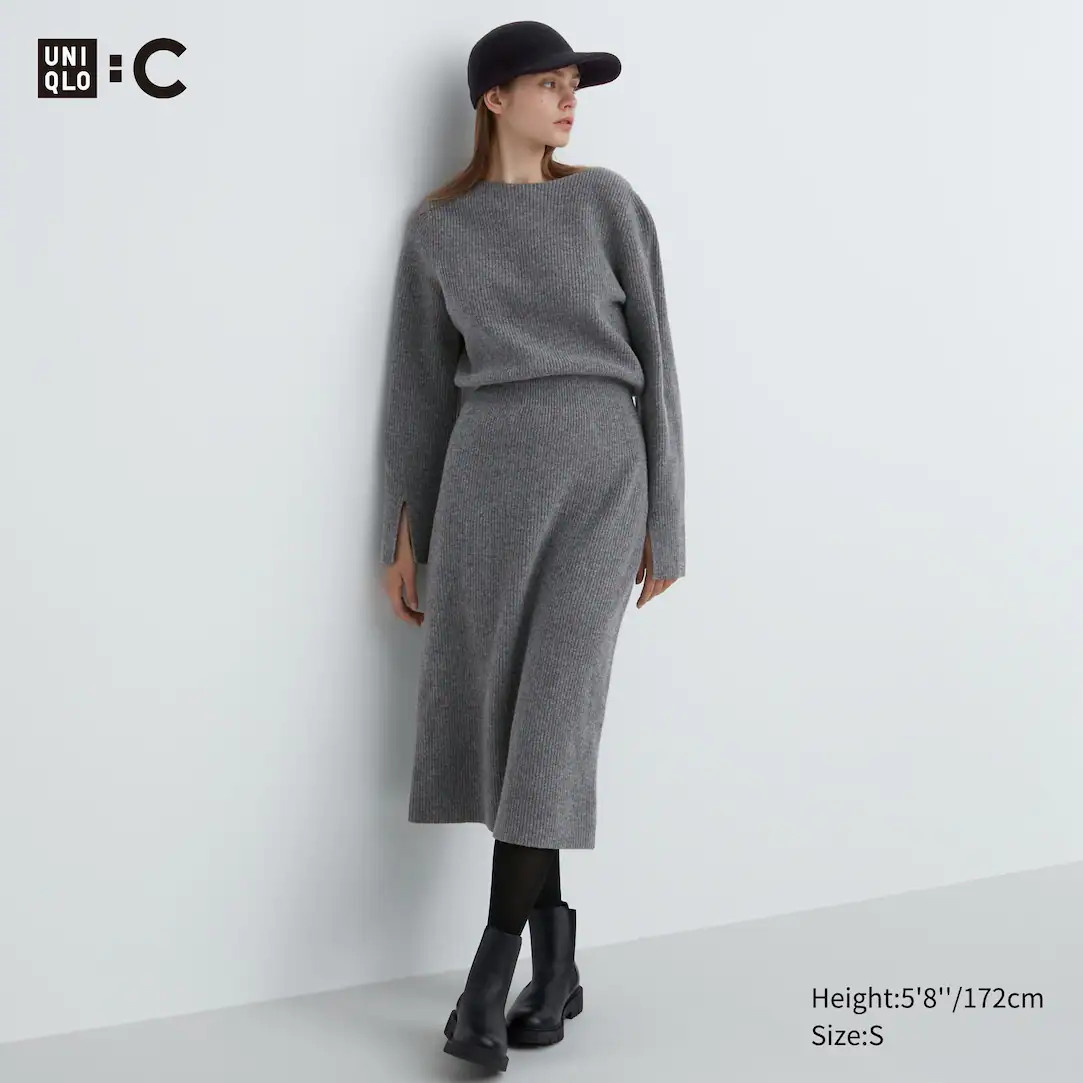 BOAT NECK LONG SLEEVED KNITTED DRESS | UNIQLO (UK)