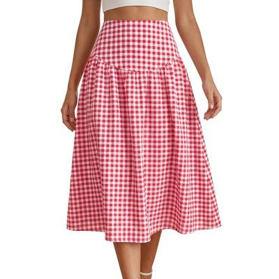 INSPIRE CHIC Women's Gingham Summer Casual Retro Flared Pleated A-Line Midi Skirts Large Red | Target