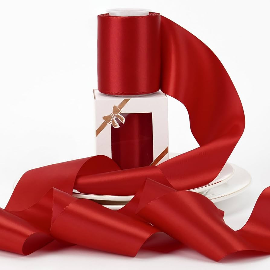 HUIHUANG Double Faced 3 inch Satin Ribbon Red Ribbon Continuous 10 Yards | Amazon (US)
