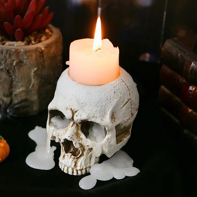 Skull Candle Holder - Gothic Shed Tears Human Skull Tealight Candle Holder Novelty Skull Bone Can... | Amazon (US)