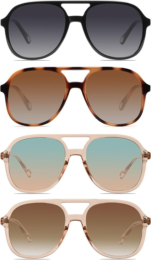 YDAOWKN Retro Square Aviator Sunglasses for Womens Mens Vintage 70s Double Bridge Sun Glasses | Amazon (US)