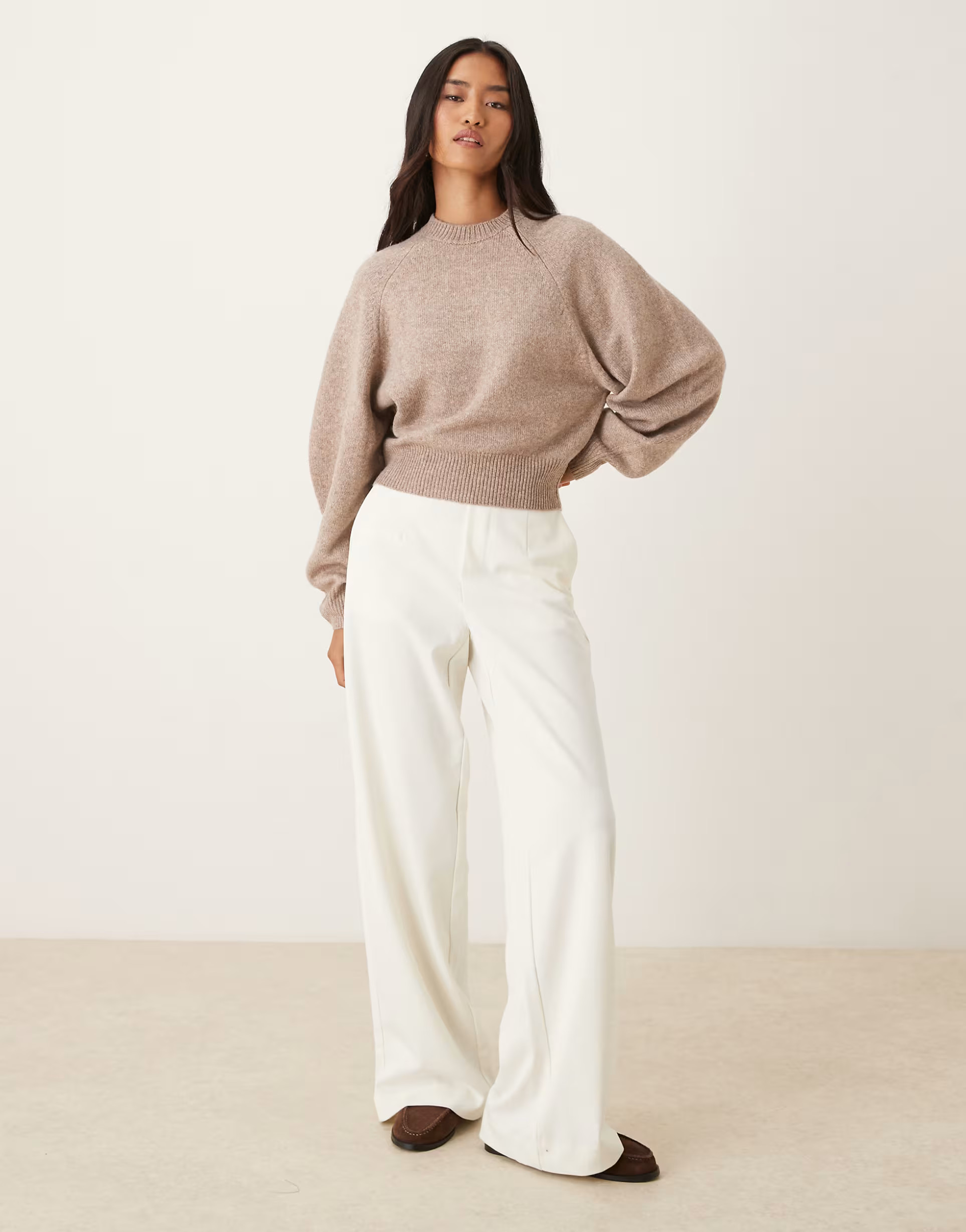 ASOS DESIGN crew neck jumper with raglan detail in mocha | ASOS | ASOS (Global)
