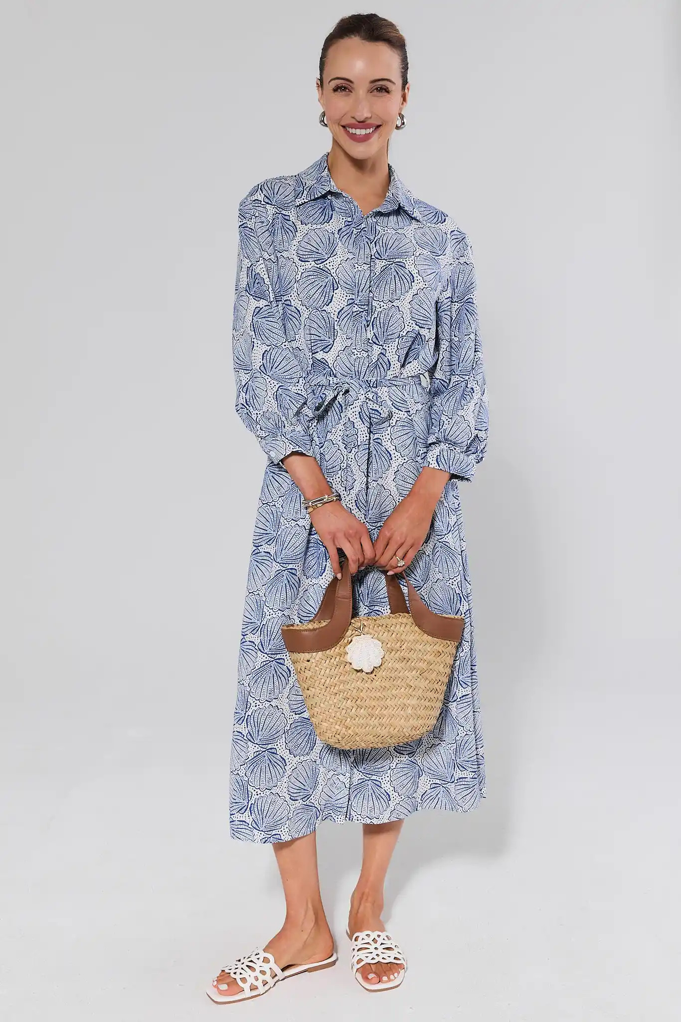 Helen Blue Shell Print Midi Dress | Avara