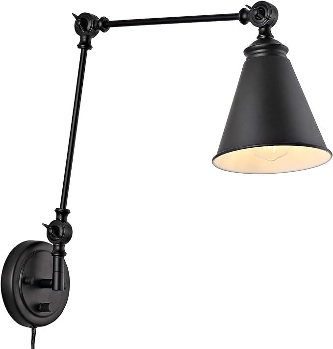 WINGBO Vintage Adjustable Swing Arm Wall Lamp Foldable Black Wall Light Plug-in Cord Industrial W... | Amazon (US)