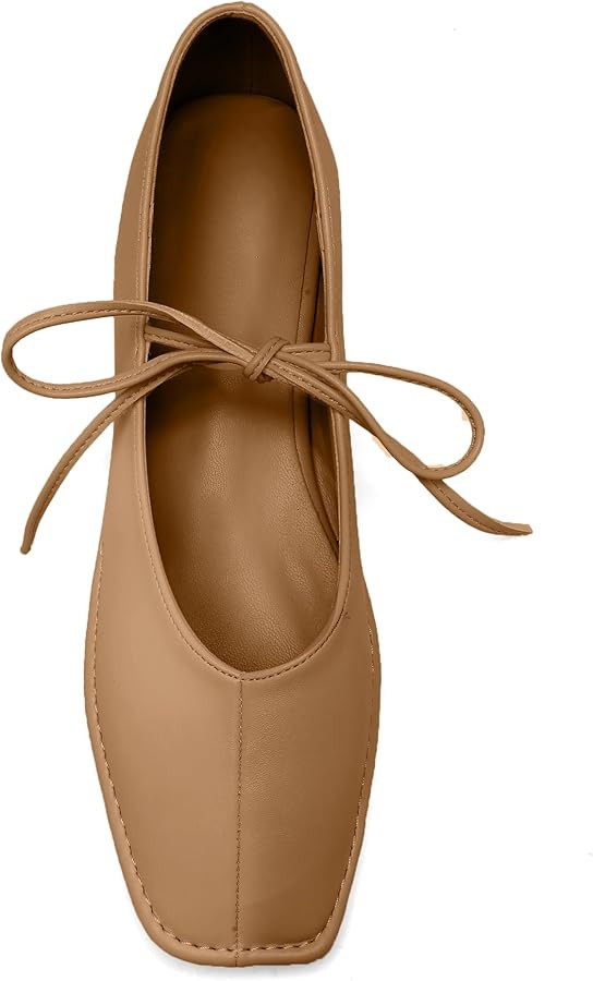 Lace Up Square Toe Ballet Flats for Women Cute Bow Slip On Mary Jane Flats Casual Ballerina Shoes | Amazon (US)