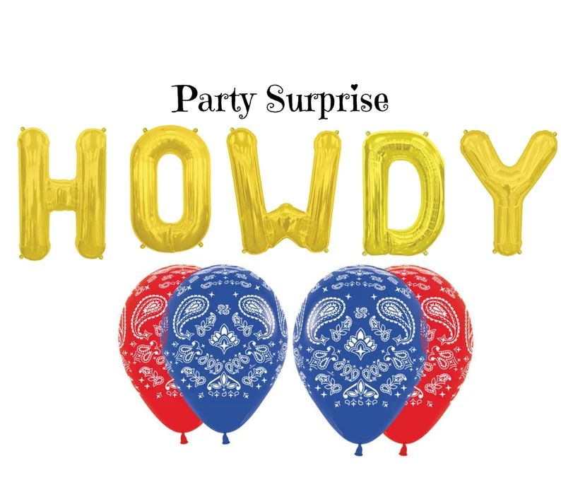 Farm Cowboy Party Balloons Howdy Gold Letters Bandana latex balloons Horse Farm Animal  Western P... | Etsy (US)