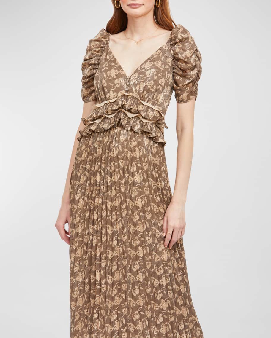 EN SAISON Daphne Pleated Floral Chiffon Midi Dress | Neiman Marcus