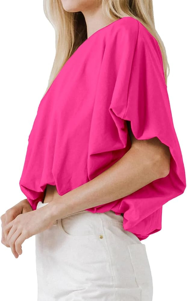 Womens Summer Crewneck Crop Tops Short Sleeve Casual Loose Cropped T Shirts | Amazon (US)