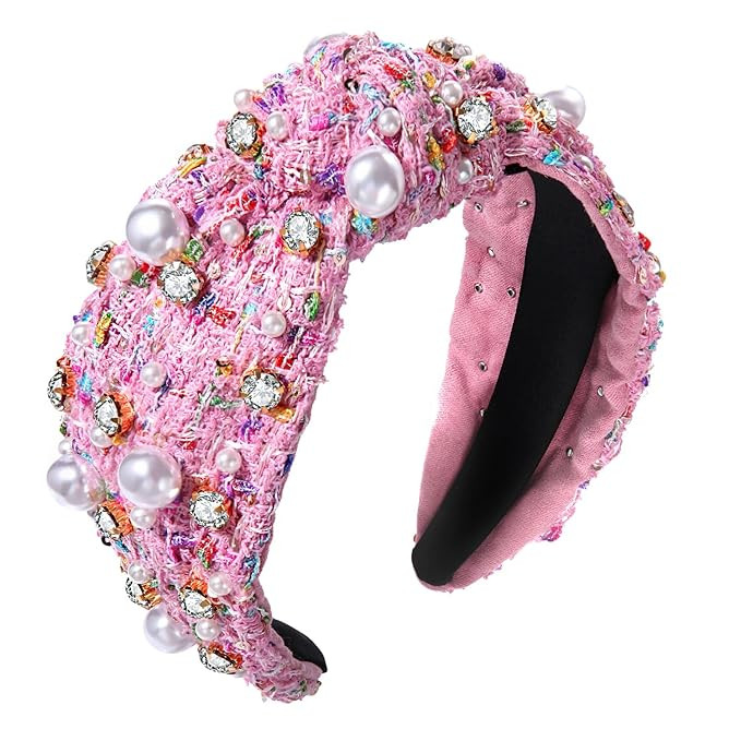 NVENF Knotted Headbands for Women, Pearl Crystal Knotted Headband, Rhinestone Embellished Jeweled... | Amazon (US)