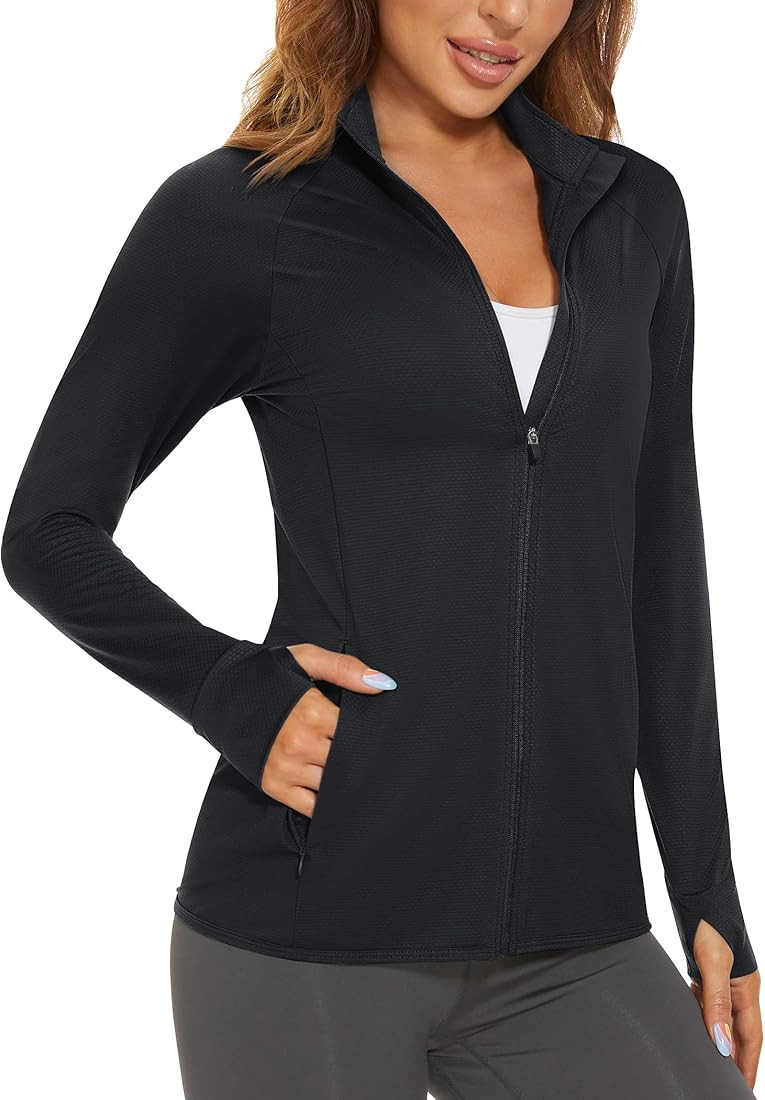MAGCOMSEN Women's UPF 50+ Lightweight Athletic Jacket Sun Protection Full Zip Long Sleeve Shirts ... | Amazon (US)