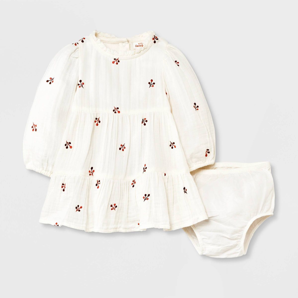 Baby Girls' Floral Embroidered Dress & Bottom Set - Cat & Jack™ Cream | Target