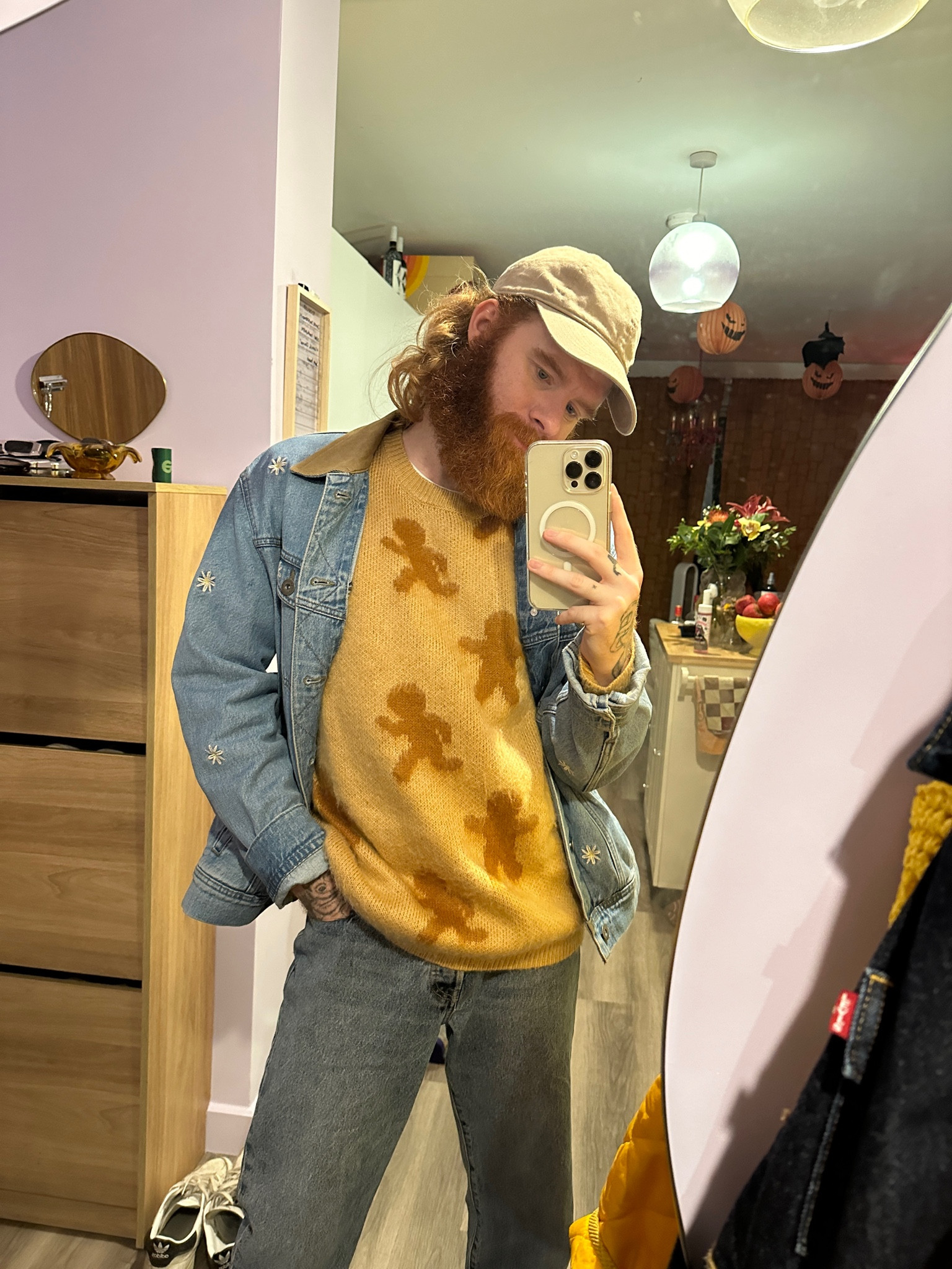 Patterned knitted sweaters, yellow knitwear, men’s wear, faux fur lined tracker jacket, denim jacket, Levi’s jeans, beige cap, autumn 

#LTKmens #LTKSeasonal #LTKstyletip