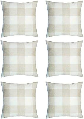 HaiMay 6 Pack 18 x 18 inch Pillow Cover Buffalo Plaid Beige White Check Plaid Cushion Decorative ... | Amazon (US)