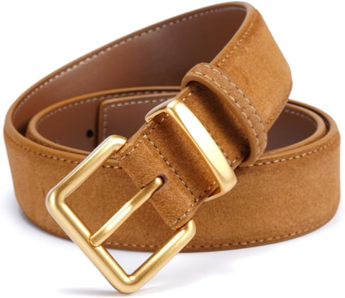 Wide Suede Belt Women Genuine Leather Ladies Waist Belt for Jeans Dress Casual Square Gold Buckle | Amazon (US)