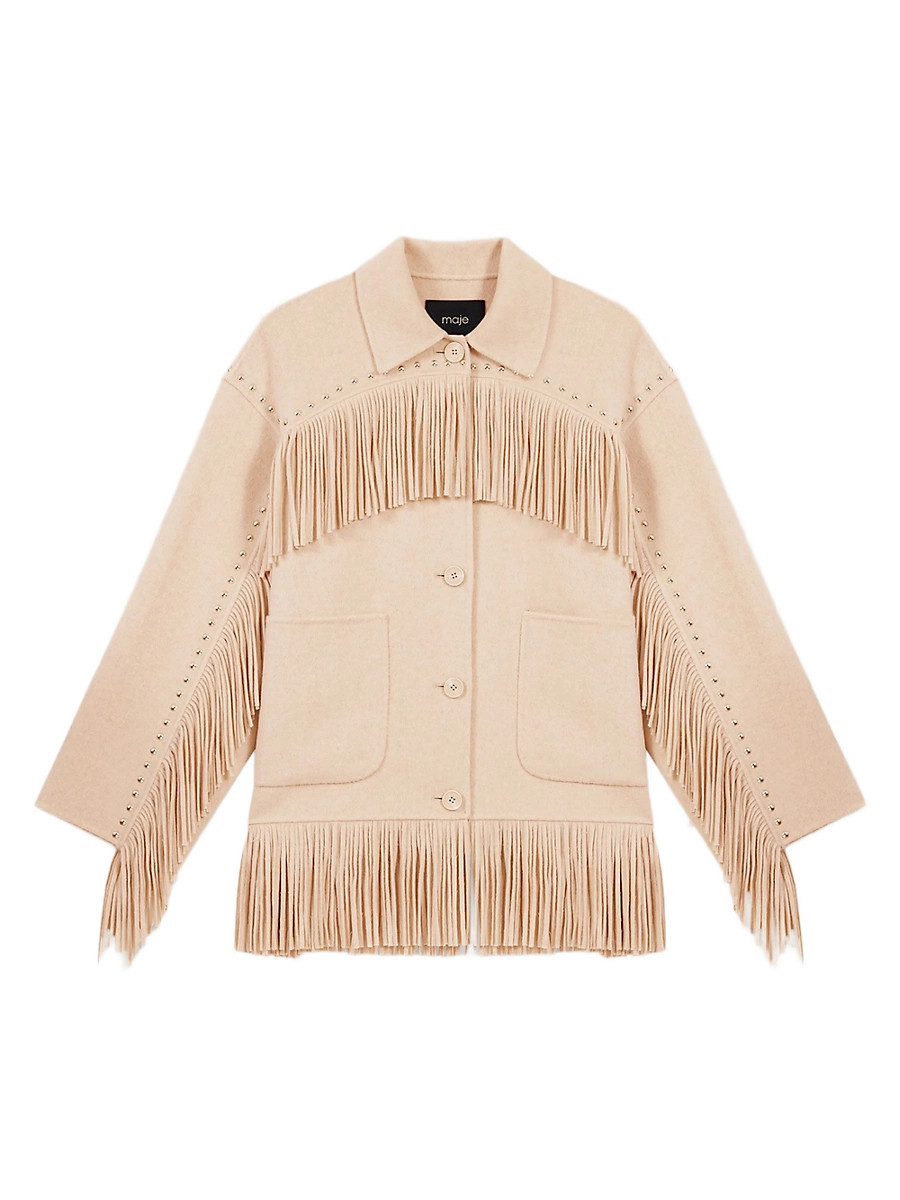 Women's Double-Breasted Fringed Coat - Beige - Size Medium | Saks Fifth Avenue