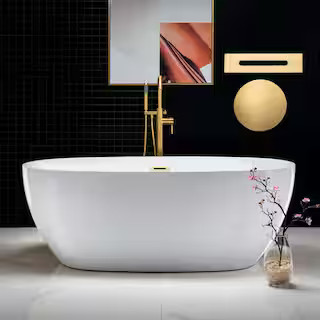 67 in. X 31.5 in. Acrylic FlatBottom Double Ended Soaking Bathtub in White with Brushed Gold Over... | The Home Depot