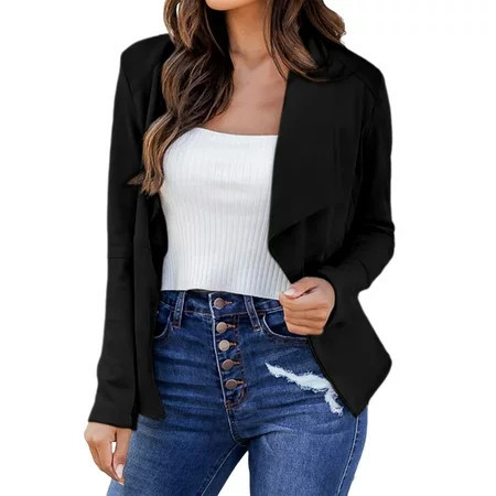 njshnmn Women s Blazers & Suit Jackets Blazer Jackets for Women Women s Solid Casual Plus Size Loose Fit Draped Cardigan Blazer Jacket Black L | Walmart (US)