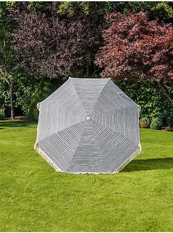 Boho Parasol 2M Stripe with Cream Fringe | George