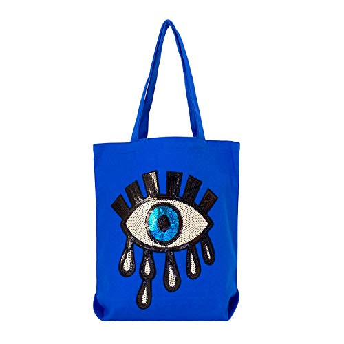 Canvas Evil Eye Totes Eco-Friendly Beach Bag Gusset Bags Flat Bottom Long Handled Tote Sustainabl... | Amazon (US)