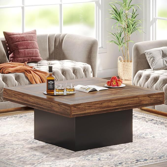Tribesigns Coffee Table Square LED Coffee Table Engineered Wood Low Coffee Table for Living Room ... | Amazon (US)