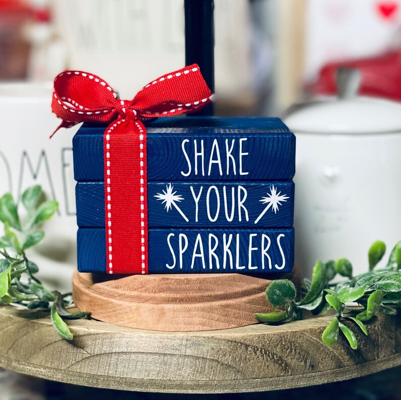 4th of July Tiered Tray Patriotic Decor Mini Wood Book Stack | Etsy | Etsy (US)