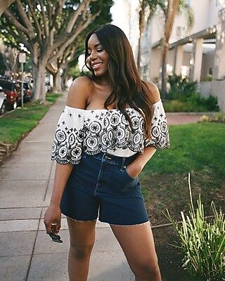 Embroidered Eyelet Lace Off The Shoulder Top | Express