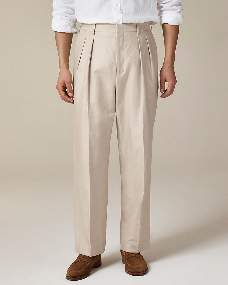 Relaxed-fit double-pleated trouser in linen-cotton blend | J. Crew US