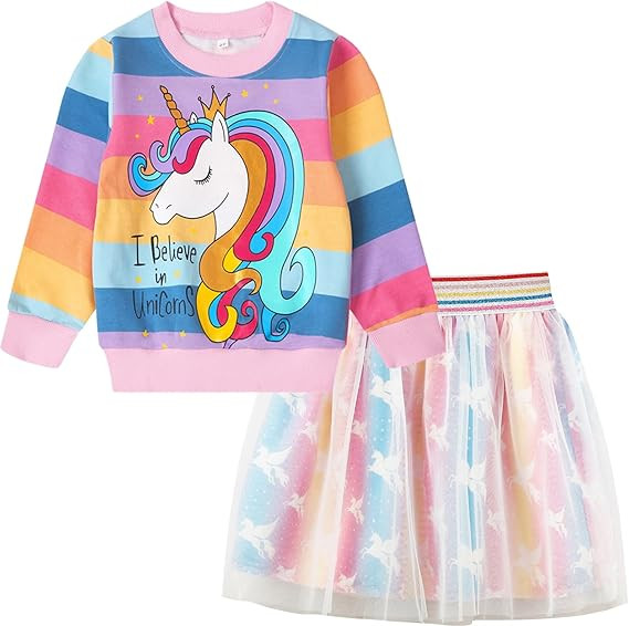 Popshion Girls Tulle Skirt Set Long Sleeve Sweatshirt+Tutu Dress Birthday Party Outfit Kids Fall ... | Amazon (US)