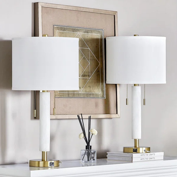 Shibata 26'' Alabaster Table Lamp with USB (Set of 2) | Wayfair North America