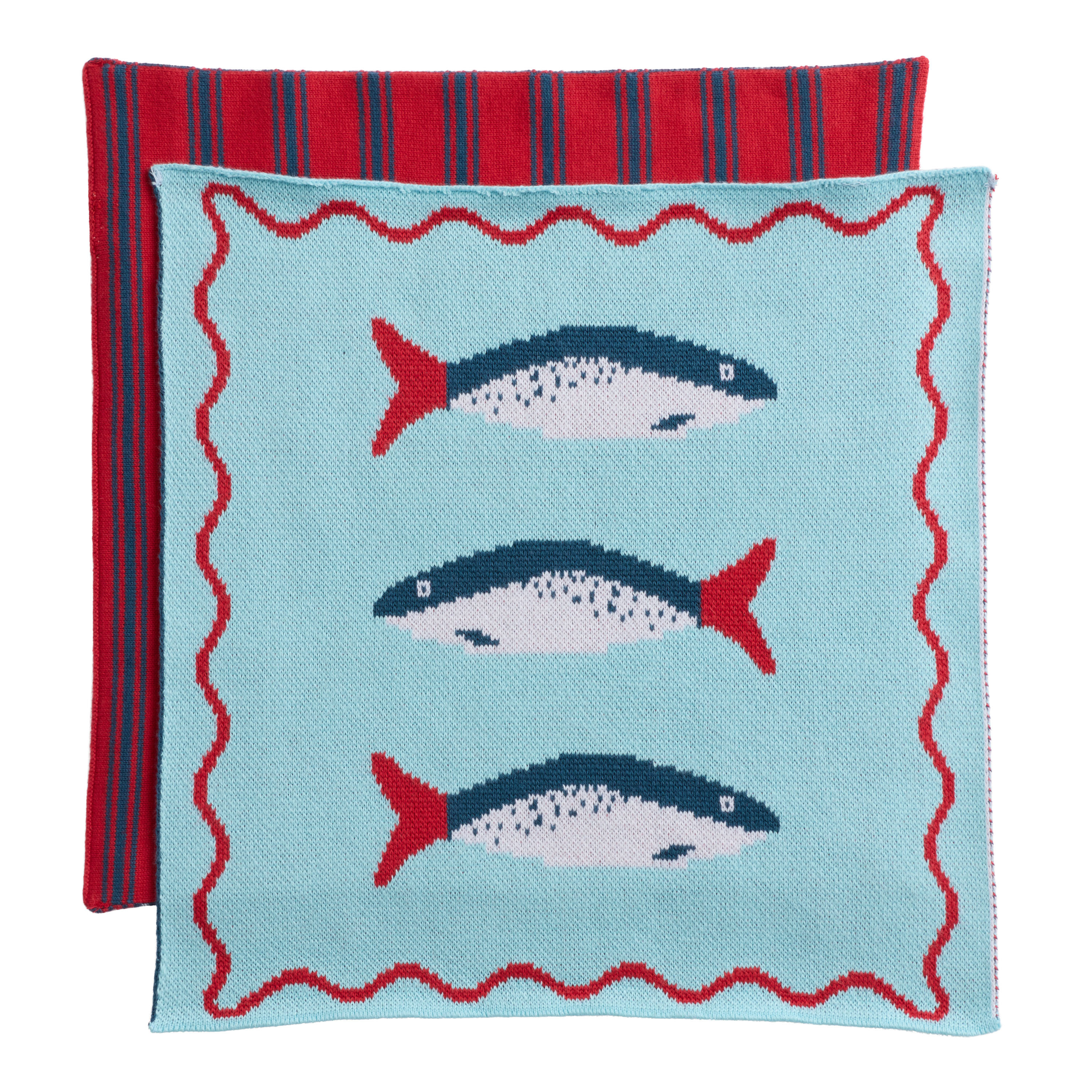 Blue and Red Knit Fish Stripe Dishcloth 2 Pack | World Market