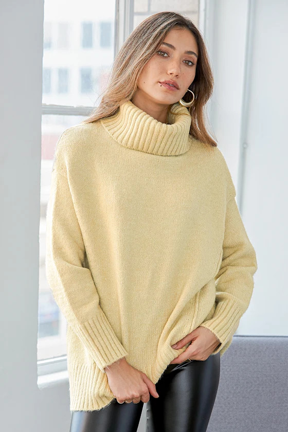 Truly Perfect Day Light Green Knit Turtleneck Oversized Sweater | Lulus (US)