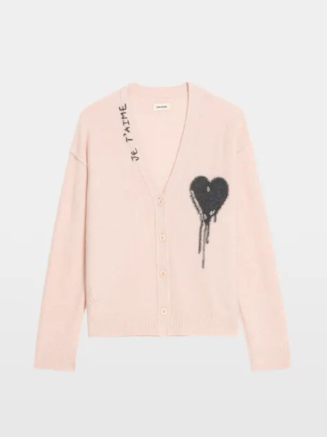Women's Cashmere Pink Embroidered Cardigan | Zadig&Voltaire | Zadig et Voltaire (US)
