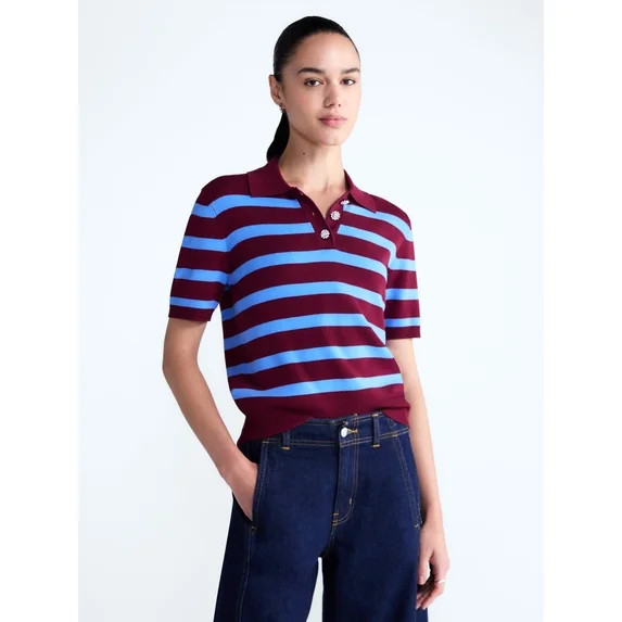 Free Assembly Women's and Women's Plus Polo Sweater with Short Sleeves, Lightweight, Sizes XS-4X | Walmart (US)