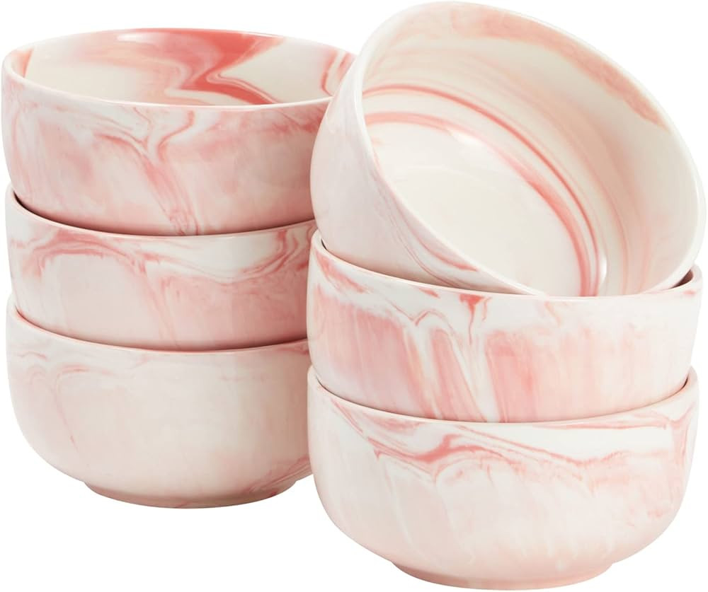 Juvale Set of 6 Porcelain Pasta Bowls, Pink Marble Design Dinnerware for Salad and Soup (6 x 3 In... | Amazon (US)