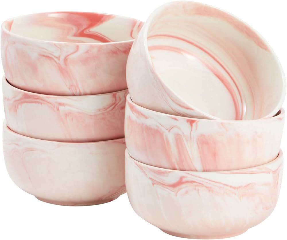 Juvale Set of 6 Porcelain Pasta Bowls, Pink Marble Design Dinnerware for Salad and Soup (6 x 3 In... | Amazon (US)
