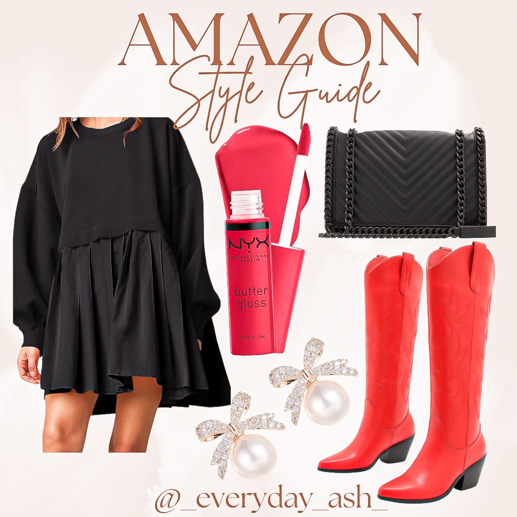 Christmas season outfit idea ❤️

I’m loving red and black ❤️🖤
Add a fun flare with a western boot- such a fun piece to have ❤️

Black dress, viral dress, look for less, little black dress, gift for her, Christmas party , western boots, red boots, red shoes, bow earrings , stocking stuffers, red lipstick , nyx cosmetics , black crossbody bag , black purse 

#LTKHoliday #LTKstyletip #LTKGiftGuide