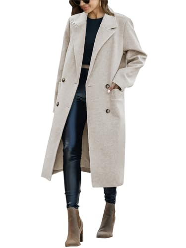 Saodimallsu Womens Trench Coat Winter Lapel Double Breasted Long Pea Coat Casual Work Office Over... | Amazon (US)