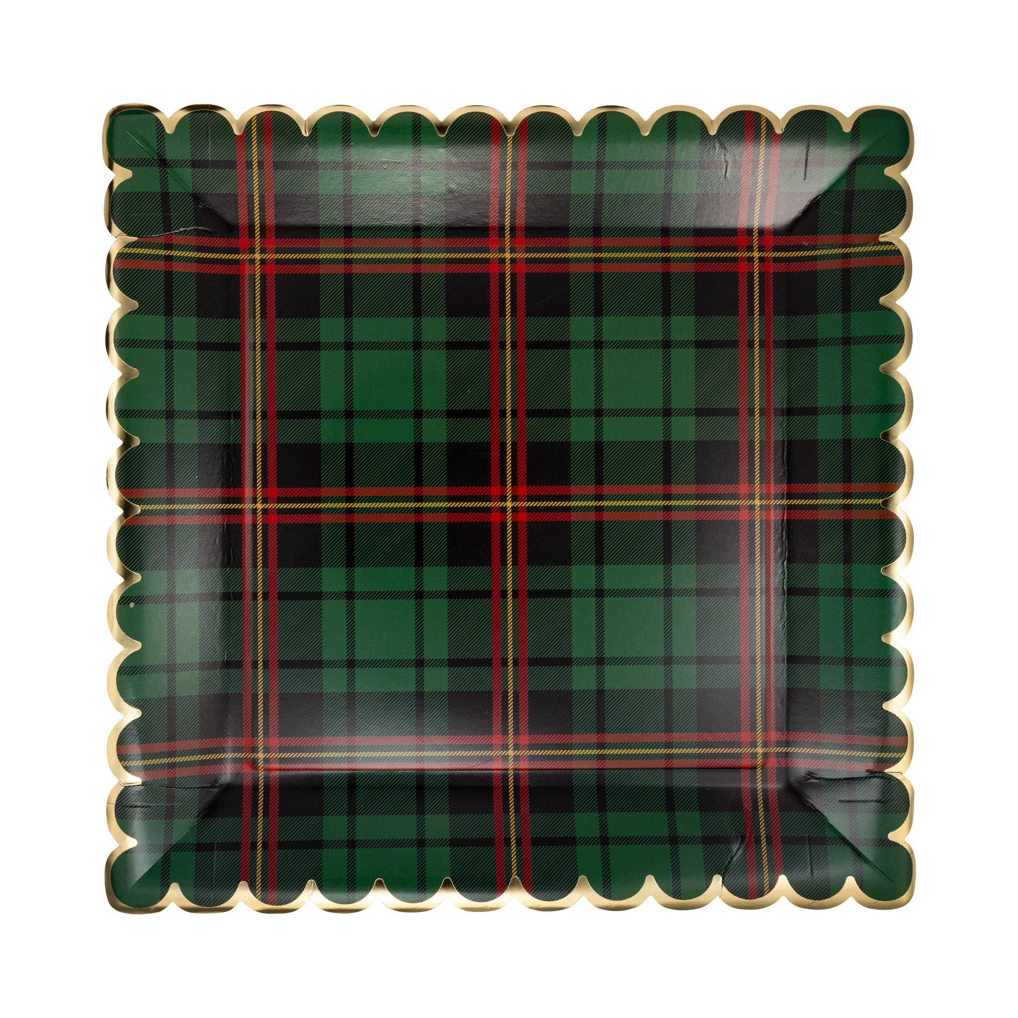 Green Christmas Plaid Square Scalloped Plate | My Mind's Eye